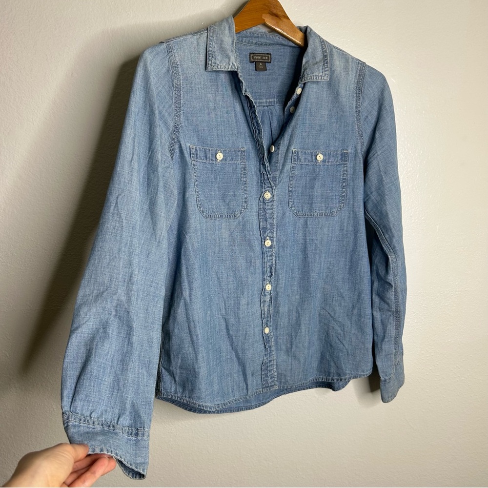 J. Crew Point Sur 100% Cotton Chambray Denim Button Down Long Sleeve Shirt